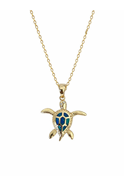 Sade Accessory Mavi Opal Taşlı Kaplumbağa Kolye