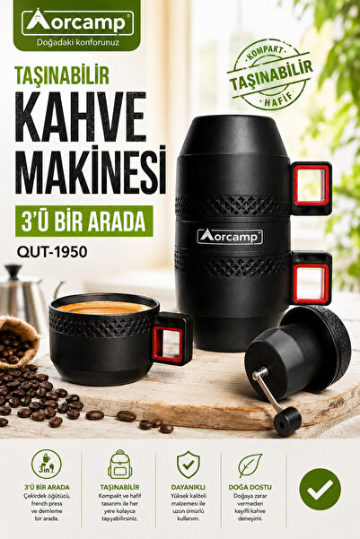 Alıç Orcamp Kahve Makinesi 3’ü 1 Arada Manuel Kamp Kahve Öğütücü Demleme ve K...