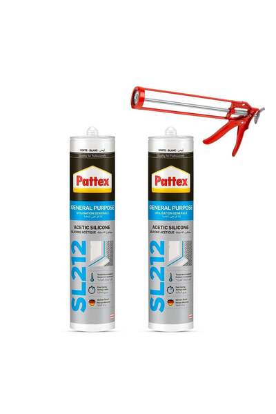 Pattex General Purpose Acetic Silicone SL212, White, with Caulking Gun Pack-Of 2