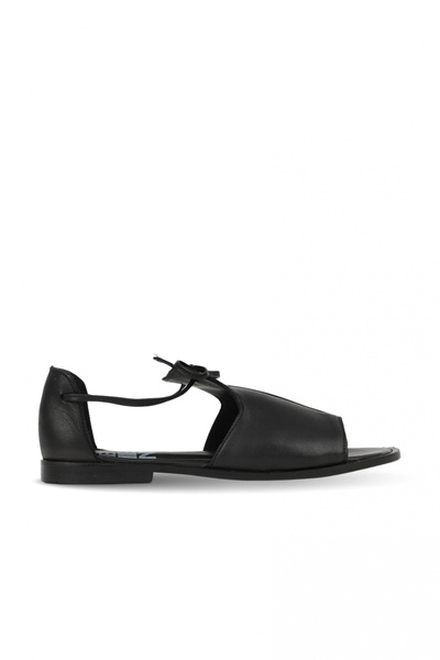 BUENO Black Leather Women's Flat Sandals