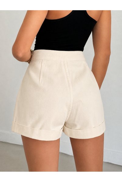 connemara Women's High Waist Cream Shorts – Comfortable Fit Folded Summer Shorts