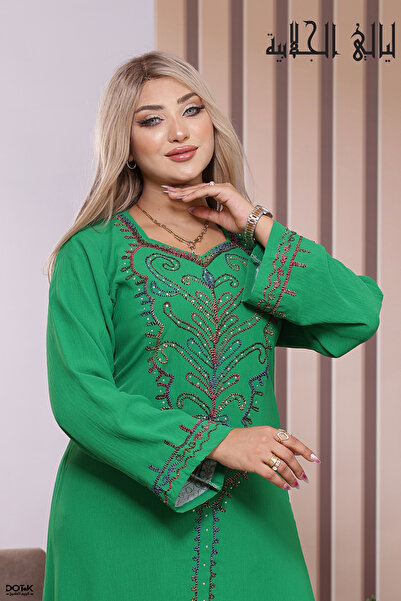 Lyaly aljlabyh Embroidered Cold-Rolled Crepe Crepe Jalabiya (Ma-Jalabiya) Sum...