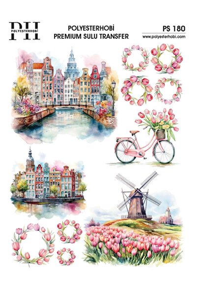 POLYESTERHOBİ Premium Sulu Transfer 25X35 CM AMSTERDAM EVLERİ DESENLİ PS 180