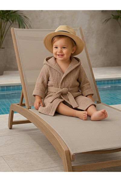 RUKİYE YAVUZ Pamuk Pazen 100% Cotton 4 Layers Washed Muslin Hooded Baby Pesht...