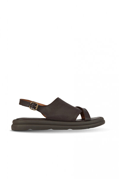 BUENO Brown Leather Women's Flat Sandals