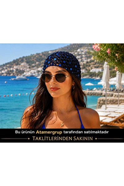 atamergrup Lacivert Pul Detaylı El Örgüsü Saç Filesi – Topuz Tokası Üzeri Kul...