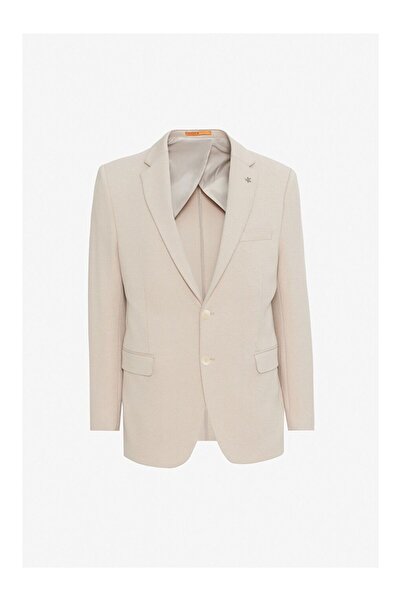 LC Waikiki Men's Beige Cotton Slim Fit Mono Collar Flexible Blazer Jacket wit...