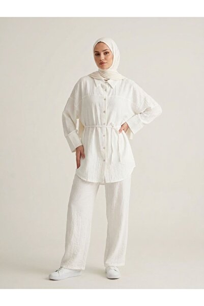 Foremia Roba Detail Strawberry Suit with Trousers-Ecru