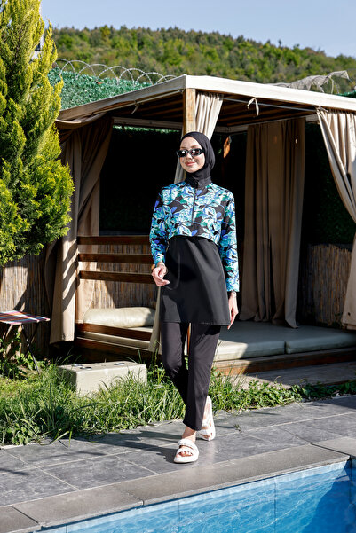 ozzıy34 Hijab Swimsuit with Zipper and Pattern
