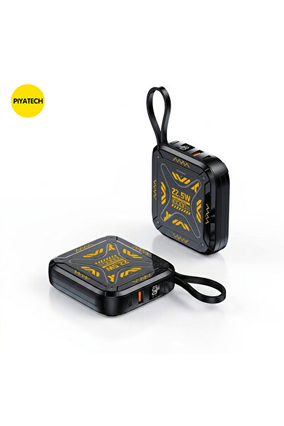 PİYATECH 10000 mAh 22.5W Süper Hızlı Şarj Mini Cep Powerbank Dahili Kablolu (...
