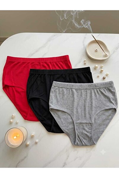CLOVER JEWELRY 3 Pieces Plus Size Ribbed Women's Bikini High Waist Panties