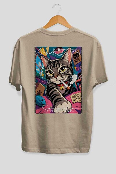Ankhises Tricou oversize bej cu imprimeu Cat For Cat Lovers 38, 100% bumbac, ...