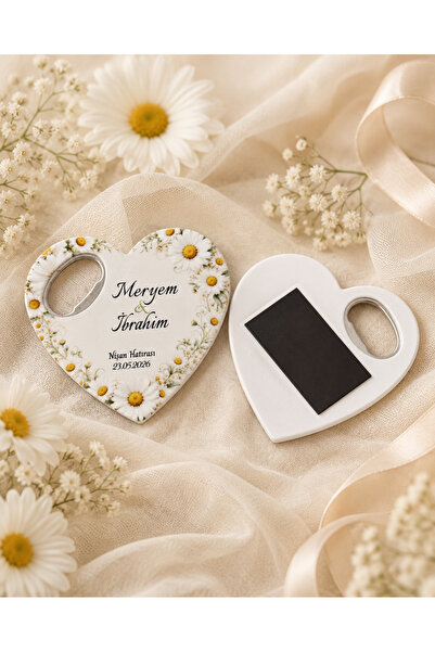 Deryalar Dijital 20 Adet Kişiye Özel Baskılı Kalp Şişe Açacaklı Magnet Nikah ...
