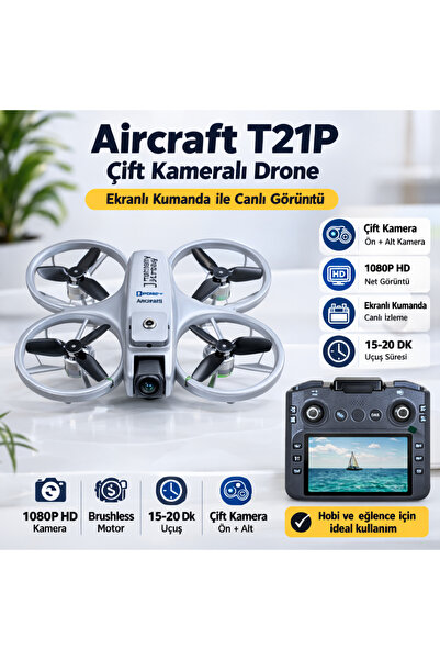 MEGAMUS Airvolt Aircraft T21P Drone Çift Kamera 1080P HD Ekranlı Kumanda 20dk...