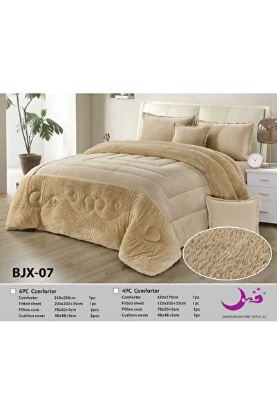 Moon Double Bed Winter Plain Fur Bedspread 6 Pieces - Plain Fur Winter Duvet ...