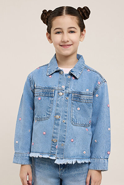 R&B Embroidered Denim Jacket with Button Closure