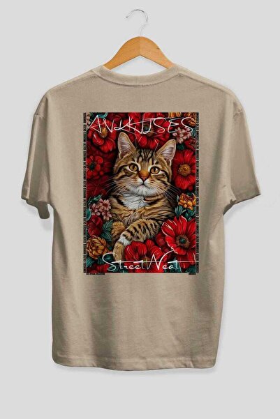 Ankhises Μπλουζάκι  "For the Love of Cats " με στάμπα γάτας, μπεζ, oversized,...