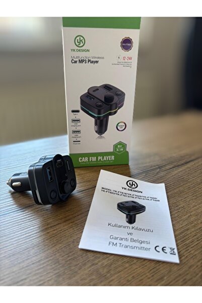 YK Design Bluetooth FM Transmitter Araç Kiti - Type-C ve Çift USB Girişli Hız...