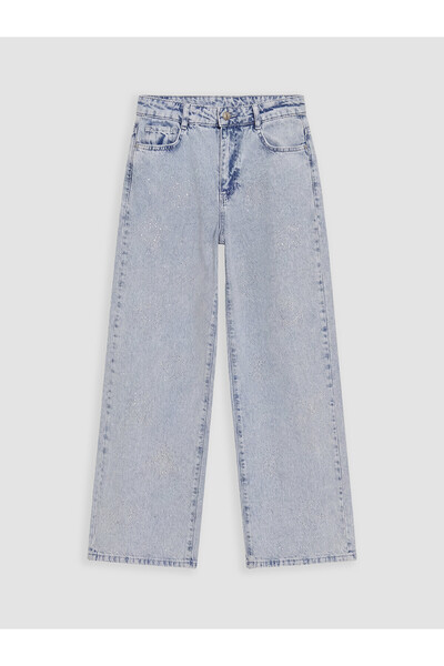 LC Waikiki Nevavm Wideleg Stoned Girls' Jean Pants with Difference in Color