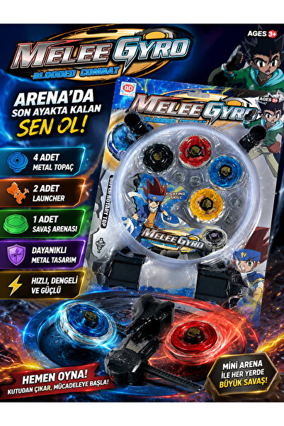TRUST STORE MeleeGyro 4’lü Metal Beyblade Arena Seti 4 Topaç 2 Fırlatıcı
