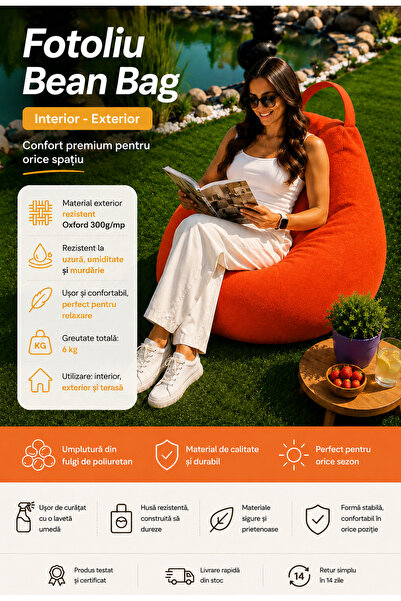 RALEX PUCIOASA Bean Bag Armchair Indoor-Outdoor, Oxford Premium 300g/sqm, Pol...