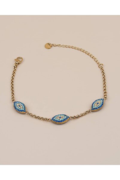 Portakal Esintisi Nazevia Nazar Eye Motif Thin Chain Steel Bracelet