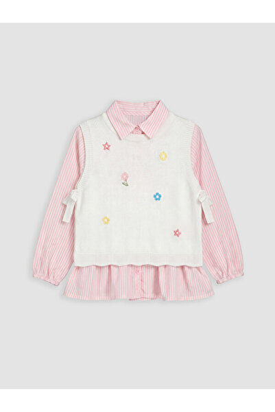 LC Waikiki Rmz Gi̇yi̇m Farkiyla Girls' Embroidered Shirt and Sweater