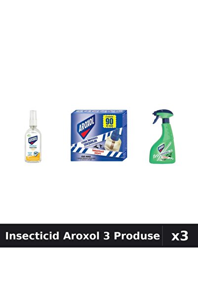 Aroxol Set 3 Insecticid - Loțiune 85ml, Spray 400ml, Aparat 45 Nopți - Protec...