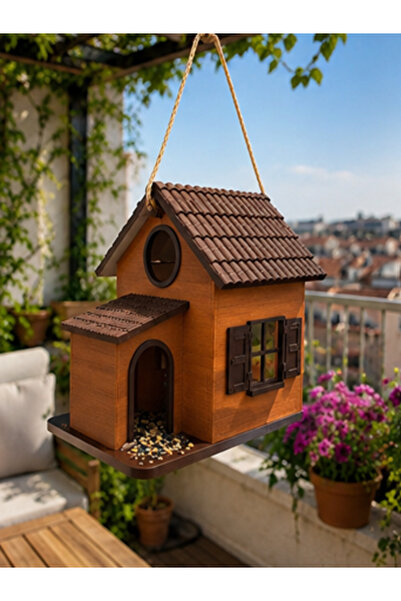 Butik Dekoratif Kuş Yemliği Askılı Bahçe ve Balkon Kuş Evi Suya Dayanıklı Kuş...