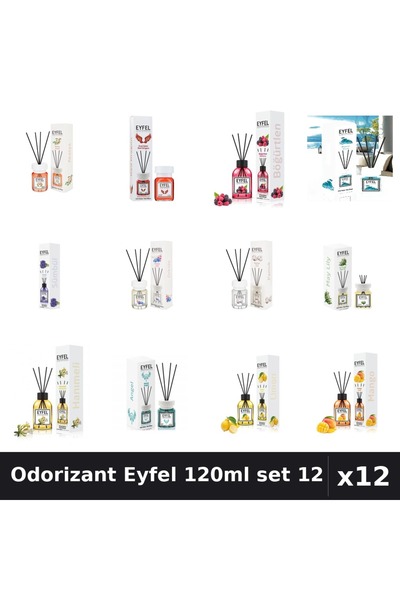 Eyfel Set 12 Odorizante Camera Betisoare 120ml - 12 Arome Asortate, Parfum In...