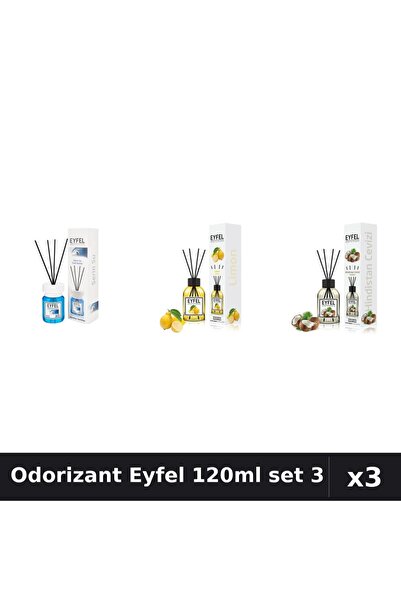 Eyfel Set 3 Odorizant Camera Betisoare 120ml - Cool Water, Lămâie, Nucă Cocos