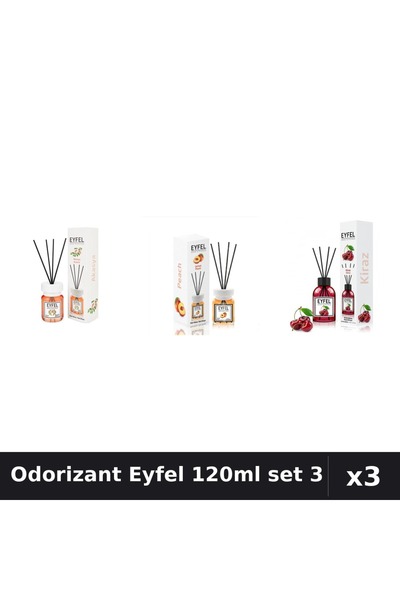 Eyfel Set 3 Odorizant Camera Betisoare 120ml - Acacia, Piersica, Cirese