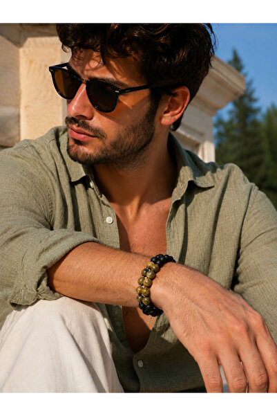 magıcgrange Men's Natural Stone Bracelet Handmade Dragon Back Weave Design – ...
