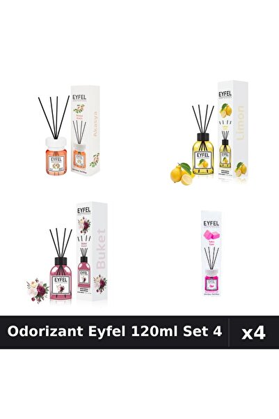 Eyfel Set 4 Odorizant Camera Betisoare 120ml - Acacia, Lămâie, Bouquet, Bubbl...