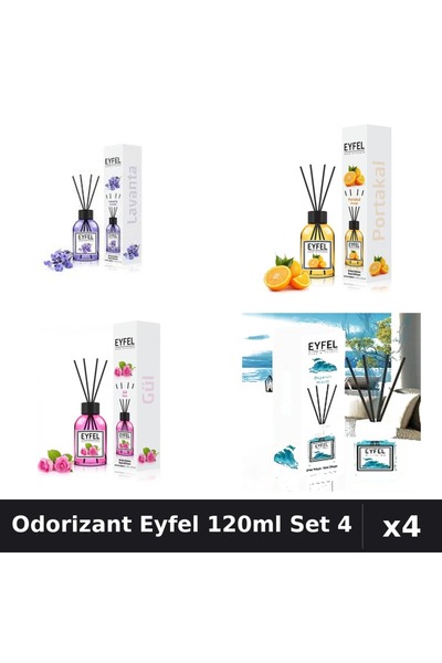 Eyfel Set 4 Odorizant Camera Betisoare 120ml - Lavanda, Portocala, Trandafir,...