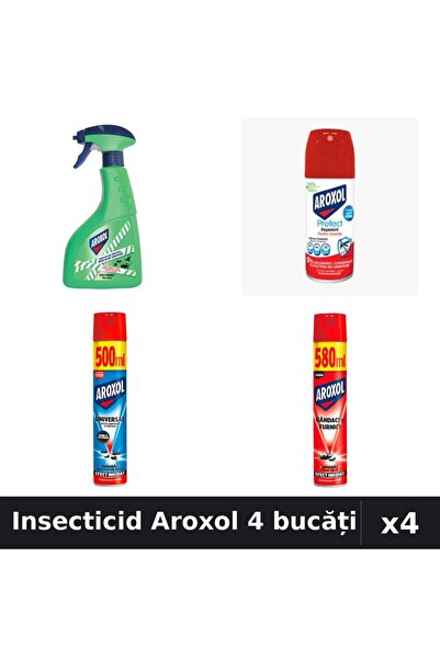 Aroxol Set 4 Spray Insecticid 100ml, 400ml, 500ml, 580ml - Protecție Casa