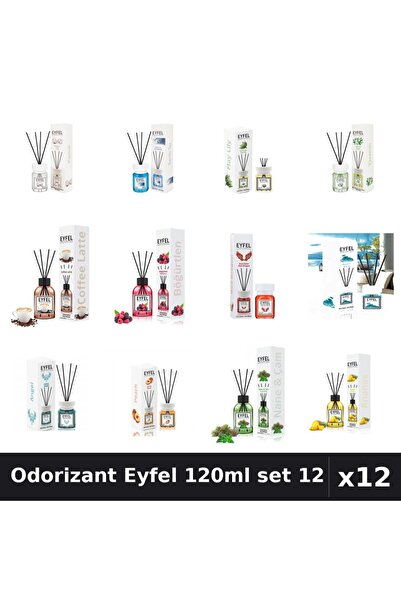 Eyfel Set 12 Odorizant Cameră Betisoare 120ml - 12 Arome Asortate, Parfum Intens