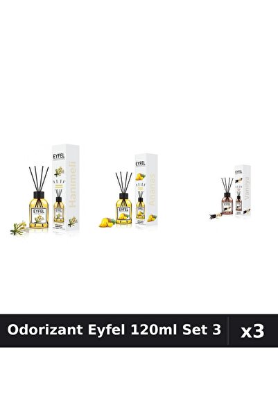 Eyfel Set 3 Odorizant Camera Betisoare 120ml - Ananas, Vanilie, Mâna Maicii