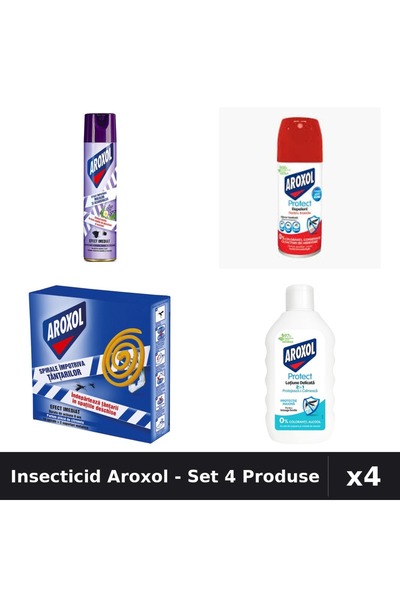 Aroxol Set 4 Insecticid - Spray 250ml, 100ml, Spirale 10buc, Loțiune 200ml
