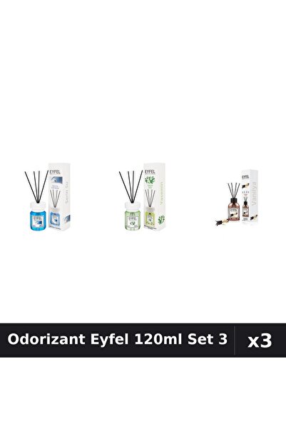 Eyfel Set 3 Odorizant Camera Betisoare 120ml - Cool Water, Iasomie, Vanilie