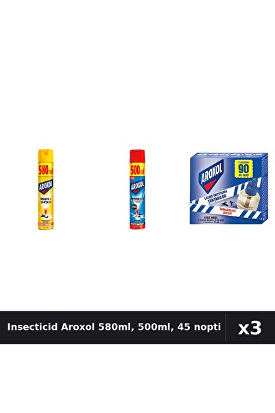 Aroxol Set 3 Spray Insecticid 580ml, 500ml + Aparat Electric 45 nopti - Prote...