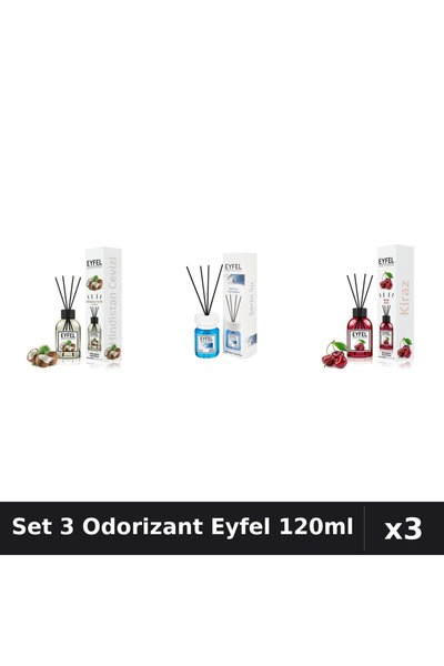 Eyfel Set 3 Odorizante Camera Betisoare, Cirese, Cool Water, Nuca De Cocos, 1...
