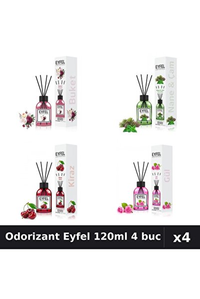 Eyfel Set 4 Odorizant Camera Betisoare 120ml - Bouquet, Cireșe, Pin Mentă, Tr...