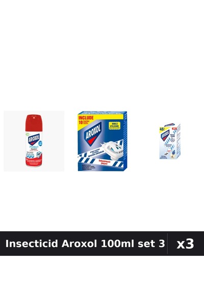 Aroxol Set 3 Insecticid - Spray 100ml, Pastile, Aparat Electric - Protectie Casa