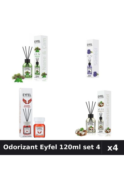 Eyfel Set 4 Odorizante Camera Betisoare 120ml - Pin Mentă, Zambile, Red Drago...