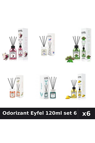 Eyfel Set 6 Odorizante Camera Betisoare 120ml - Acacia, Ananas, Angel, Bouquet