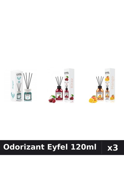 Eyfel Set 3 Odorizante Camera Betisoare 120ml - Angel, Cireșe, Mango