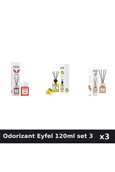 Eyfel Set 3 Odorizant Camera Betisoare 120ml - Lămâie, Piersică, Red Dragon