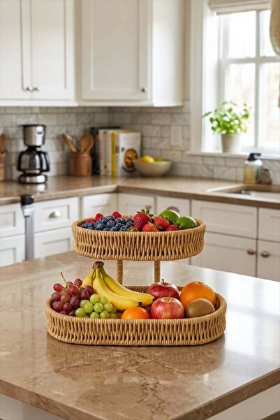 Bayev Rattan 7302 2-Tier Oval Fruit Bowl Decorative Basket Organizer