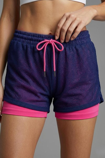 odelon Pantaloni scurți sport din plasă pentru femei, albastru închis-fucsia